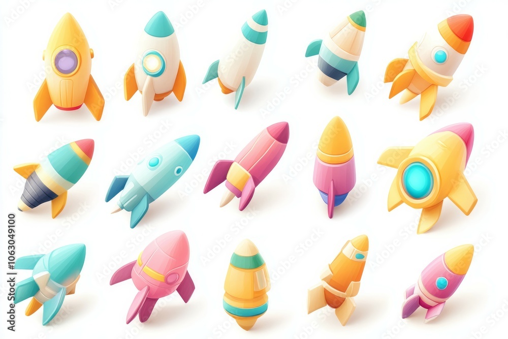 Fototapeta premium 3d colorful cartoon rocket isolated on white background
