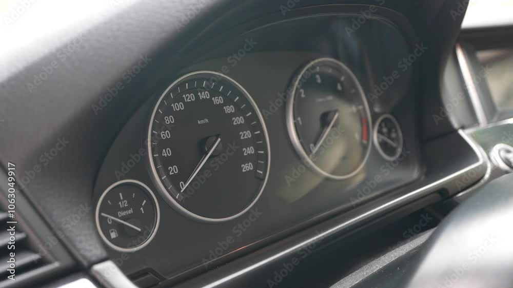 Car speedometer and diesel tachometer gauges dashboard with fuel meter Car speedometer and diesel tachometer gauges dashboard with fuel meter