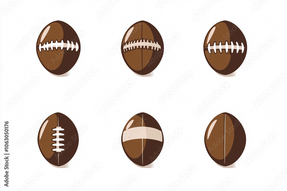 Set of Six American Football Balls in Various Positions Set of Six American Football Balls in Various Positions