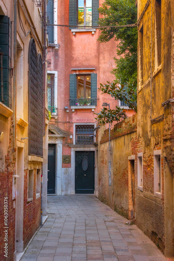 Fototapeta premium Venice, Italy narrow street, no people
