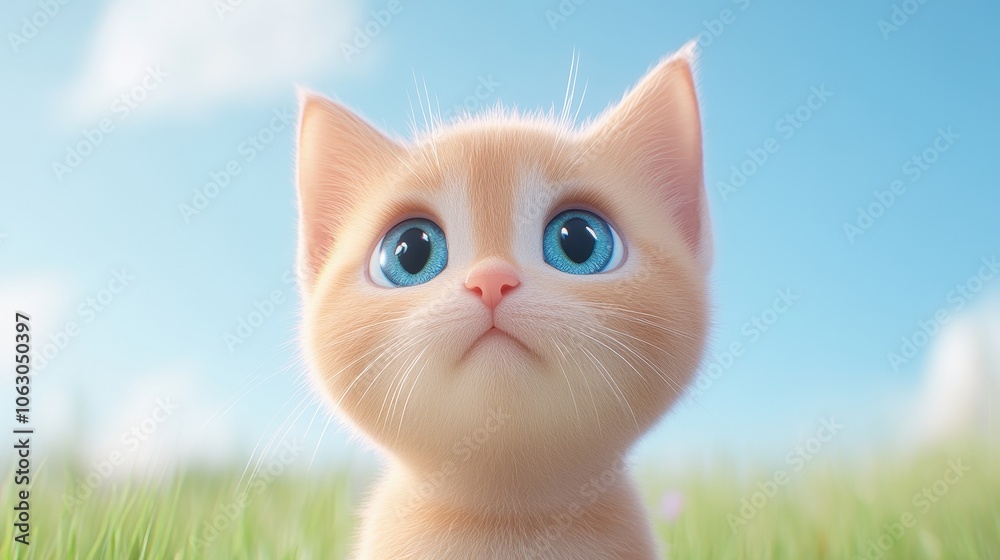A cute orange and white kitten with blue eyes is staring at the camera A cute orange and white kitten with blue eyes is staring at the camera