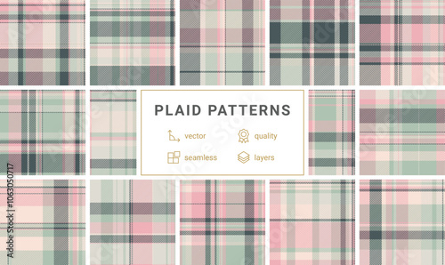 Classic plaid patterns in a colorful collection for shirts, textiles, and rustic backgrounds. Perfect for fabric and wallpaper designs.