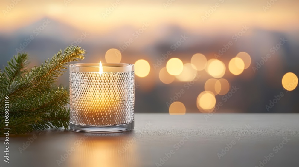 Festive christmas candle decorated with pine branch, illuminating warmth and holiday cheer