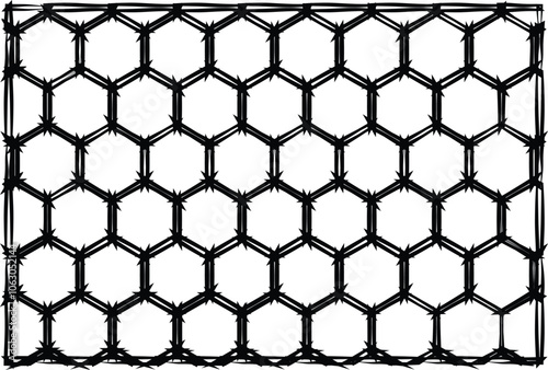 black honeycomb net mesh line on white background.