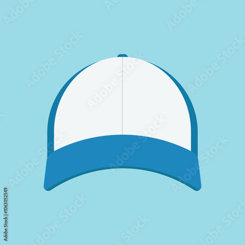 Baseball cap front view vector isolated on white background. Blue baseball hat icon