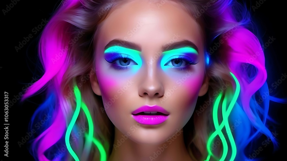 Portrait of a fashion model with the neon makeup. Portrait of a fashion model with the neon makeup.