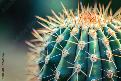 Close-up of a vibrant cactus showcasing its sharp, colorful spines against a blurred background, highlighting the plant's resilient and striking nature.