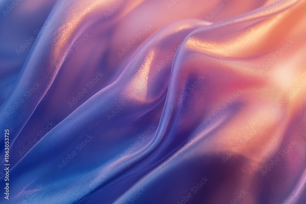 Fototapeta premium This image displays an ethereal fabric with captivating blue and pink hues, flowing waves, showcasing a dreamy and soft texture that radiates warmth and calmness.