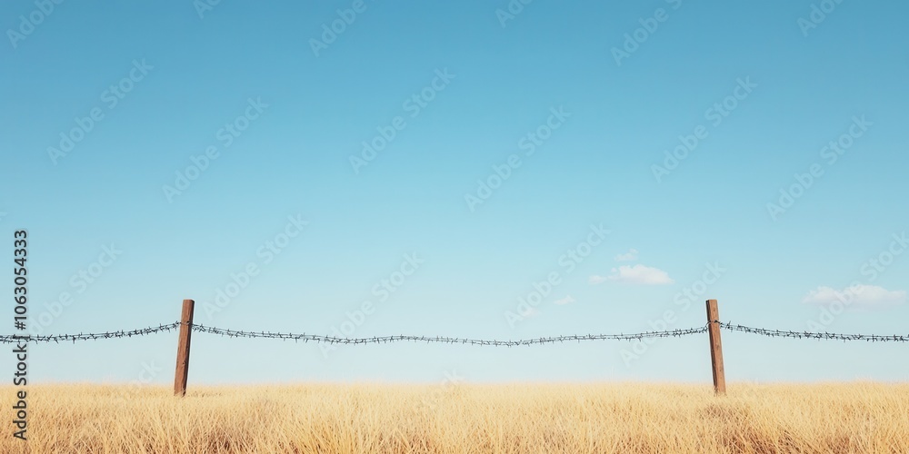 Golden wheat field under a clear blue sky with rustic wooden fence. Golden wheat field under a clear blue sky with rustic wooden fence.