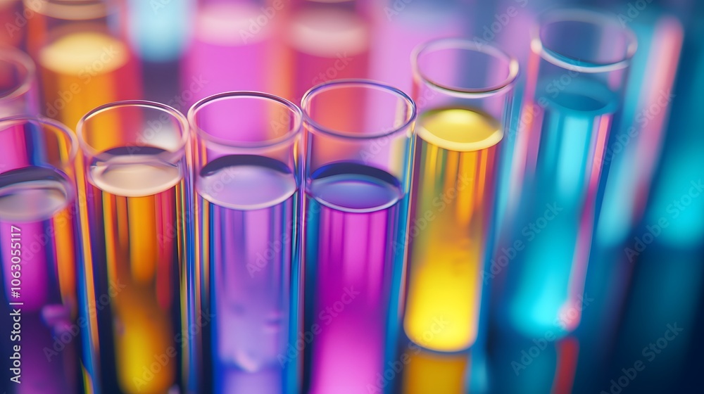 Close-up of Colorful Liquids in Glass Test Tubes Close-up of Colorful Liquids in Glass Test Tubes