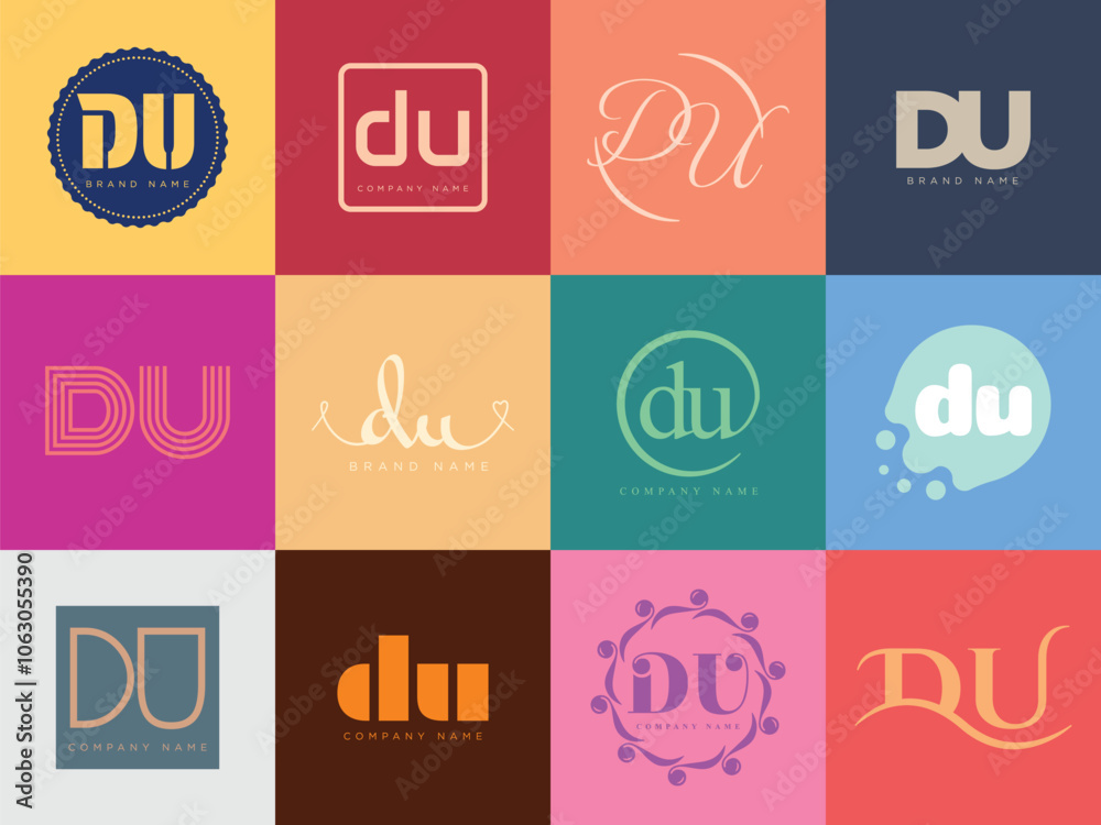 DU logo company template. Letter d and u logotype. Set different classic serif lettering and modern bold text with design elements. Initial font typography. DU logo company template. Letter d and u logotype. Set different classic serif lettering and modern bold text with design elements. Initial font typography.