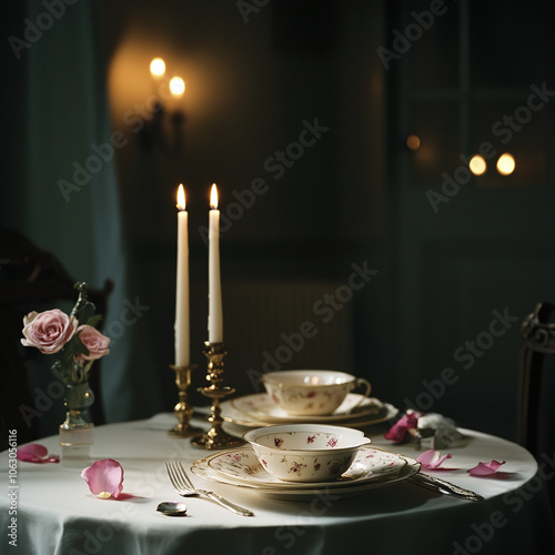 Romantic dinner in a restaurant photo