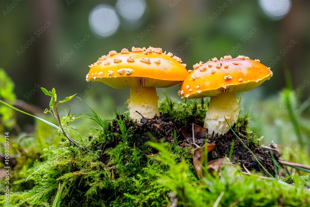 Fototapeta premium Discover vibrant mushrooms growing in nature