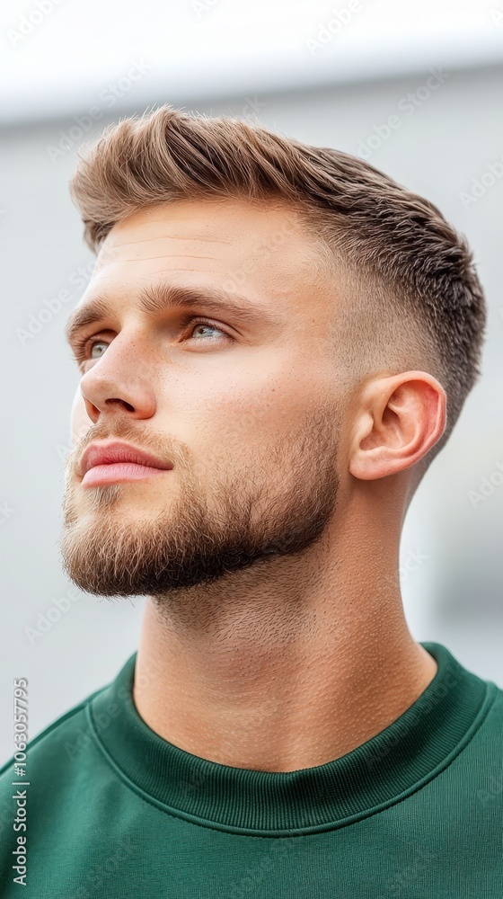 Fototapeta premium A man with a short haircut and a beard