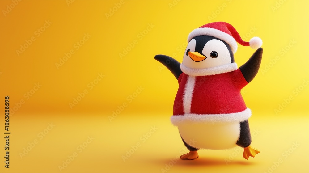 Fototapeta premium Cheerful Penguin in Santa Outfit