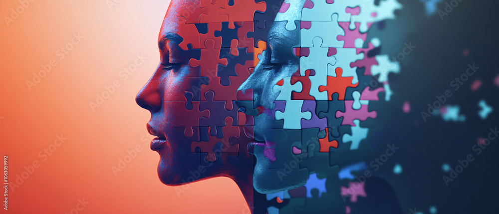 Abstract Puzzle Pieces Forming a Human Face, Concept of Identity and Connection, Concept of Identity Abstract Puzzle Pieces Forming a Human Face, Concept of Identity and Connection, Concept of Identity