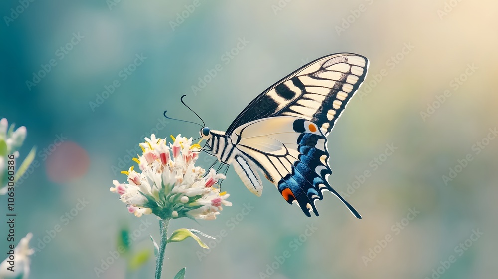 Butterfly sips nectar from vibrant flower Butterfly sips nectar from vibrant flower