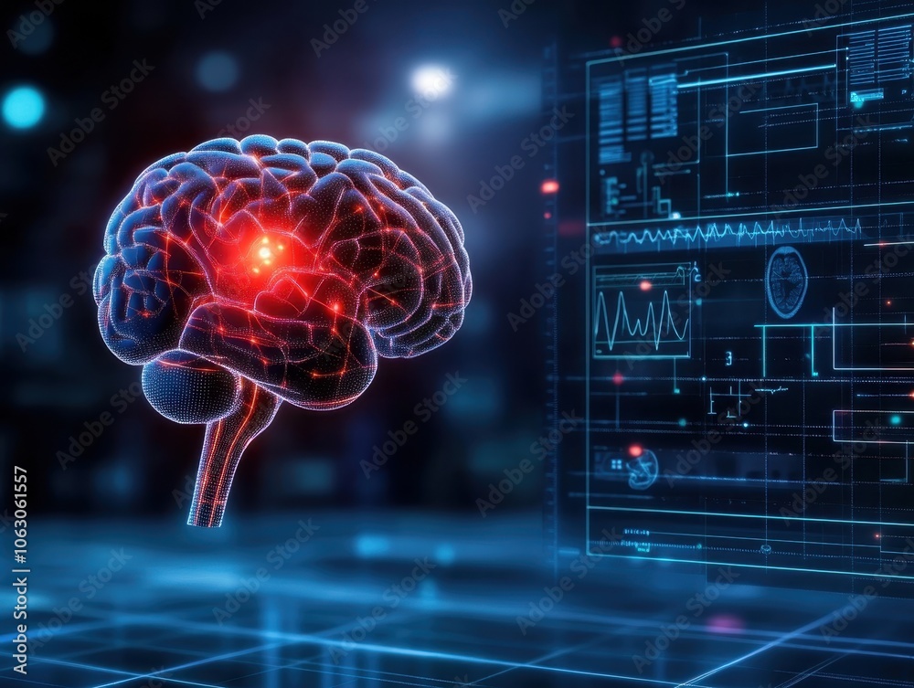 Digital brain with data visualization elements Digital brain with data visualization elements