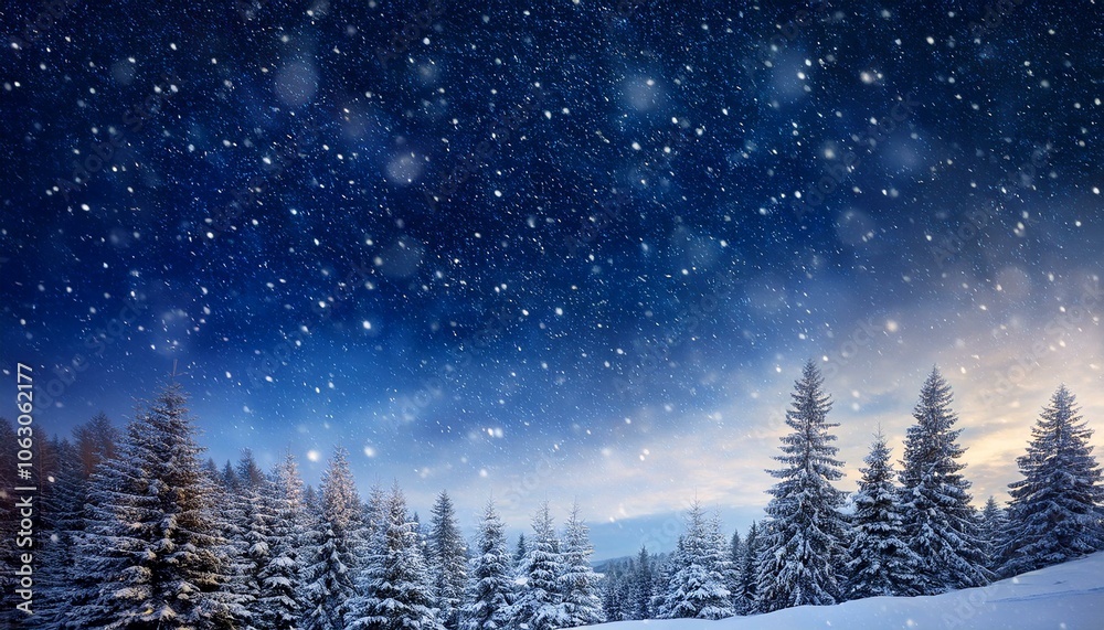 Fototapeta premium Winter christmas sky with falling snow