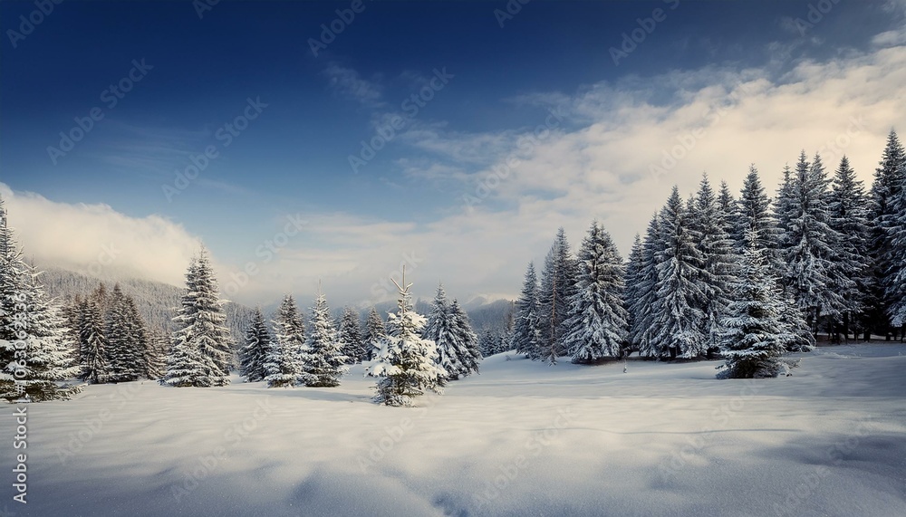 Winter landscape with snow and fir trees as vintage christmas wallpaper Winter landscape with snow and fir trees as vintage christmas wallpaper