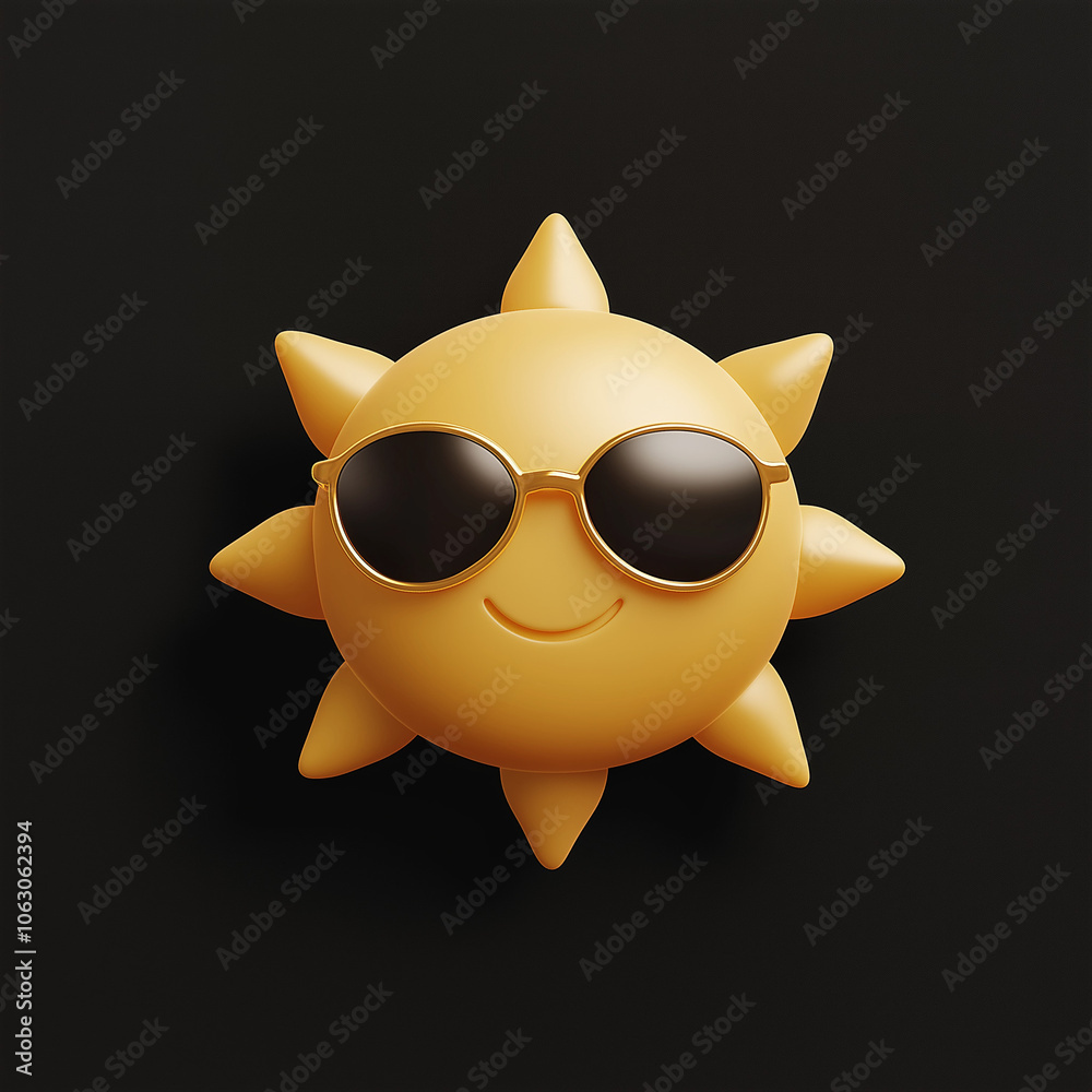 Smiling sun emoticon with sunglasses isolated on transparent background Smiling sun emoticon with sunglasses isolated on transparent background
