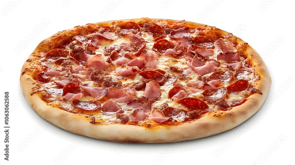Pepperoni Pizza with Mozzarella cheese, salami and ham Pepperoni Pizza with Mozzarella cheese, salami and ham