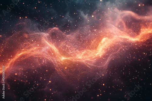 A magnificent depiction of a fiery cosmic nebula with swirling orange flares, illustrating the vigorous dance of celestial bodies and cosmic energy. photo