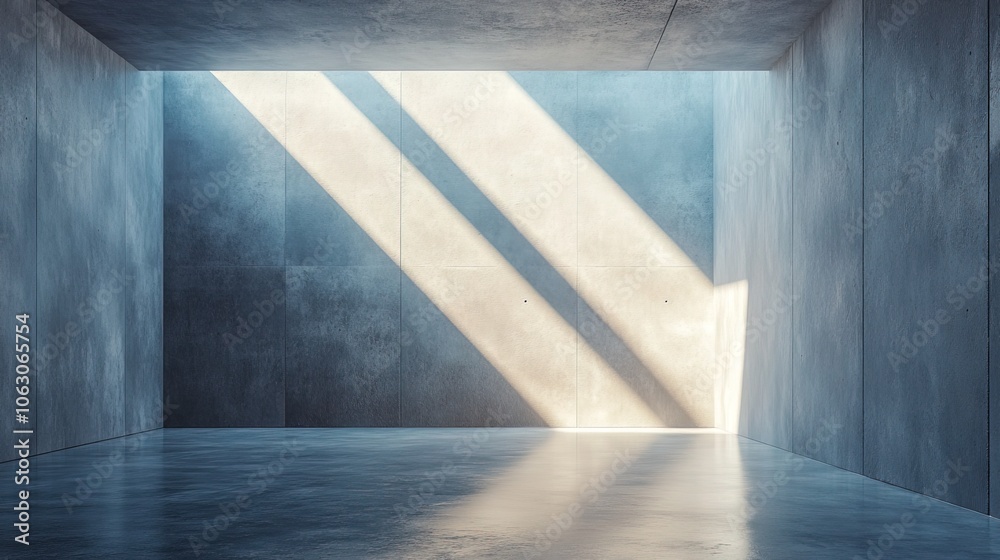 Concrete walls room with indirect ceiling light at back and sloped wall Concrete walls room with indirect ceiling light at back and sloped wall