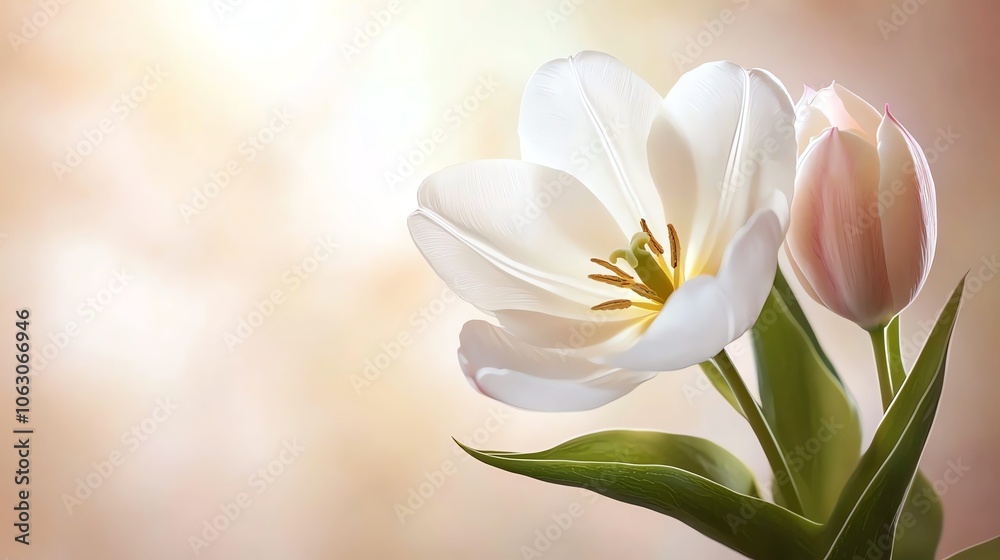 Naklejka premium Abstract closeup of tulip petal, soft focus, bold contrast