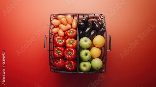 Comparative grocery shopping, highend vs budget brands in basket photo