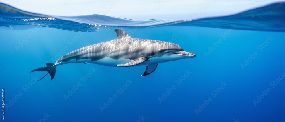 Obraz premium Dolphin gliding gracefully underwater in blue ocean