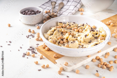 Bowl with vegan Chickpea raw Cookie dough