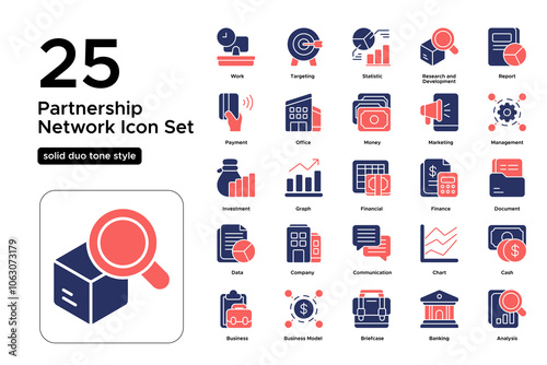 Partnership Network Solid Duo Tone Icon Set: Alliances, Strategic Connections, and Networking Icons