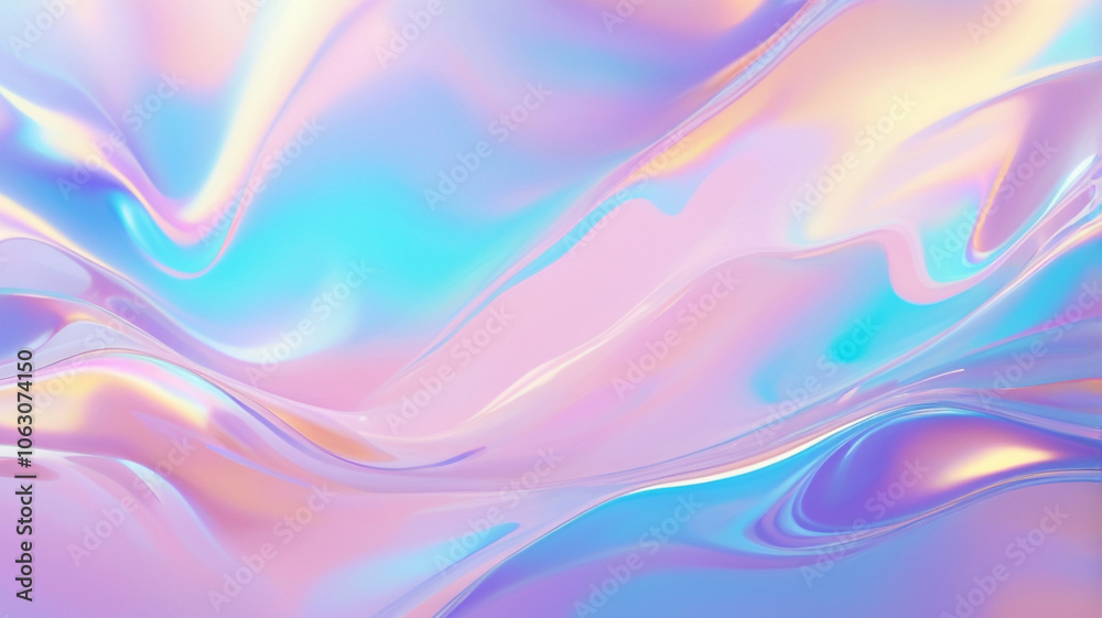 Fototapeta premium Holographic Metallic Gradient Texture: Iridescent Abstract Waves