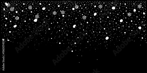 Vector Snow Particles on a Black Background, Good for Designing Posters, Magazines and Banners with Christmas or Winter Themes