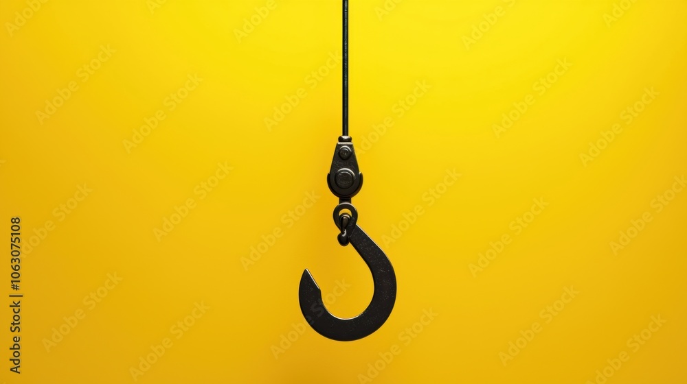 Crane hook hanging down on yellow background Crane hook hanging down on yellow background