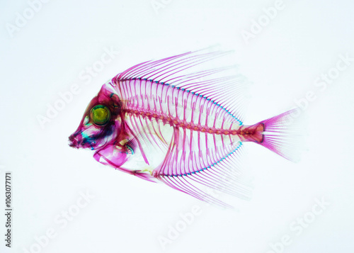 Transparent fish. Diaphonized Fish or Diaphonized Specimens Coasters. Cleared and stained specimens of fishes after going through diaphonization