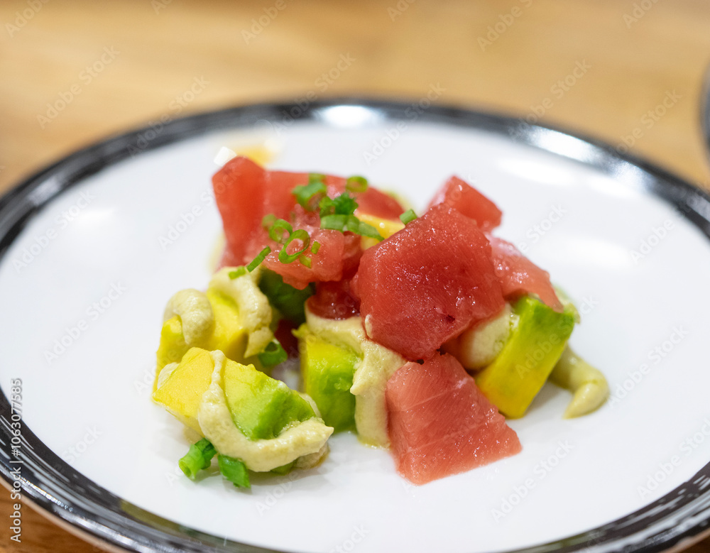 Tuna Tartare or Raw Tuna tartar with avocado and sauce Tuna Tartare or Raw Tuna tartar with avocado and sauce