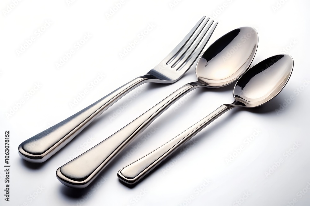 Elegant Cutlery Set Featuring Fork, Knife, and Spoon Isolated on White Background for High-Quality Product Photography and Culinary Presentation Elegant Cutlery Set Featuring Fork, Knife, and Spoon Isolated on White Background for High-Quality Product Photography and Culinary Presentation