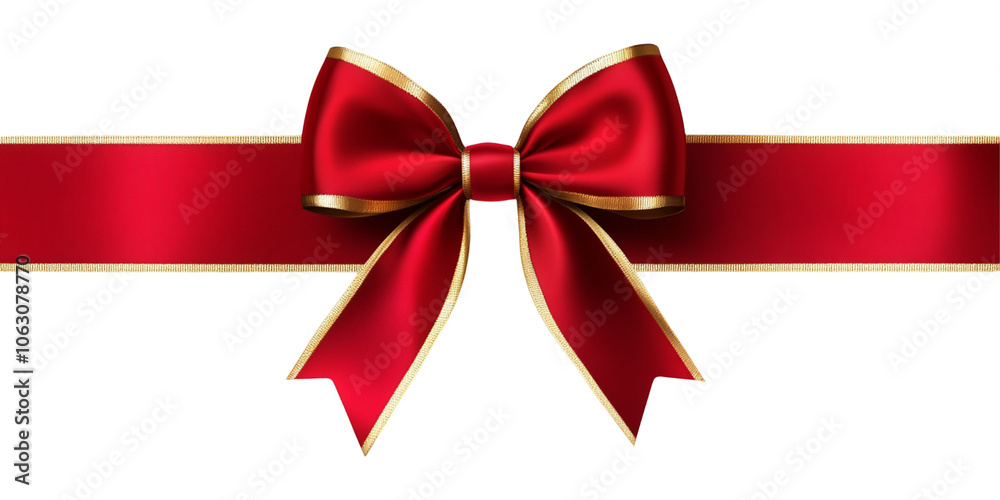 Red ribbon bow with gold edge isolated on white background. Perfect for decorating holiday gifts, cards and events. Red ribbon bow with gold edge isolated on white background. Perfect for decorating holiday gifts, cards and events.