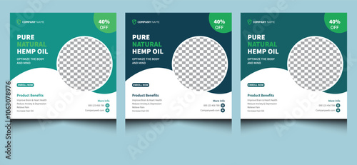 Elegant editable creative modern corporate company 
  pure green natural organic CBD hemp product oil web ads healthy square marketing social media banner post promotion template design.