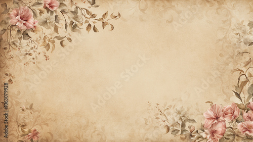 background that evokes regency romance - pink and gold floral corners