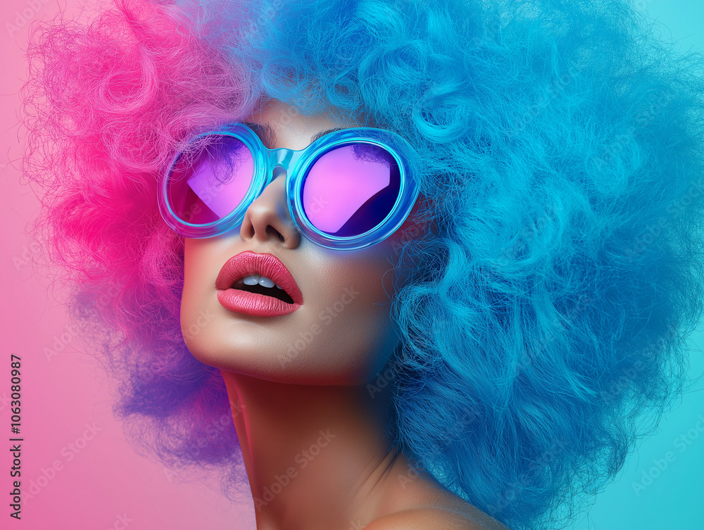 Vibrant Woman with Pink and Blue Hair in Sunglasses Vibrant Woman with Pink and Blue Hair in Sunglasses
