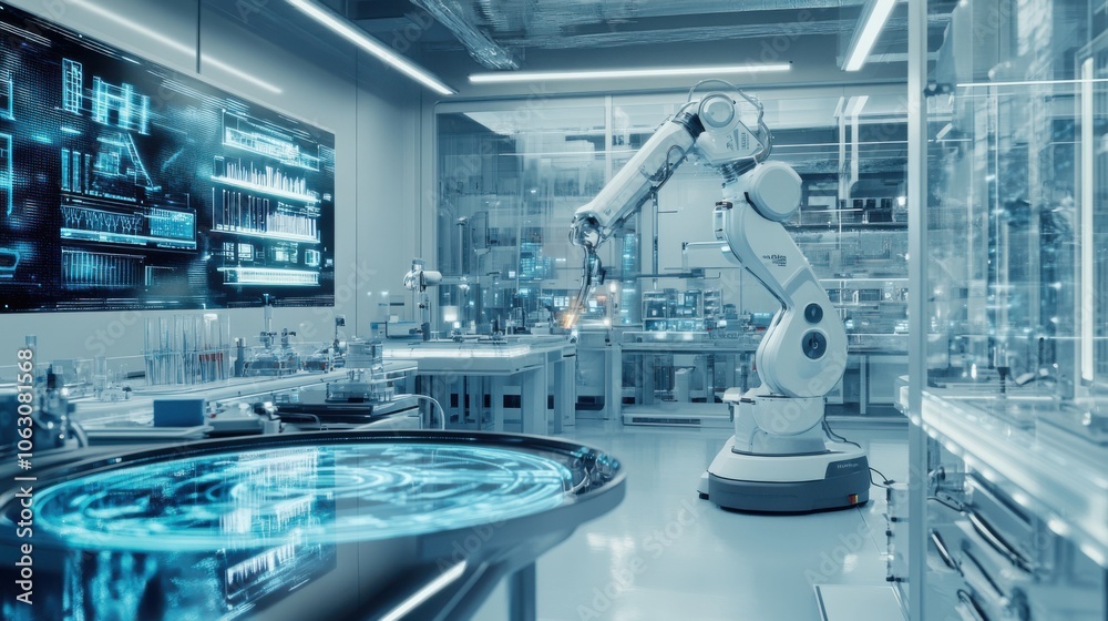 A laboratory of the future, where sleek equipment