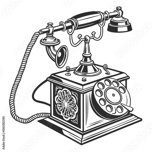 old telephone classic vintage retro line art vector illustration