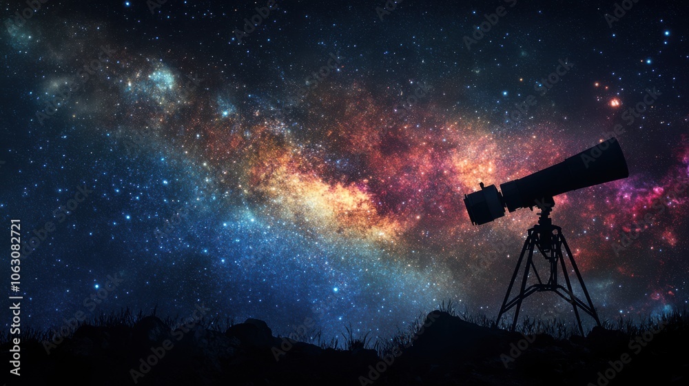 A large space telescope silhouetted against the night sky, A large space telescope silhouetted against the night sky,