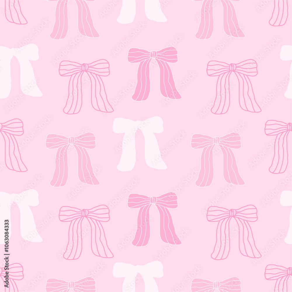 Seamless pattern with various bow knots. Trendy hair braiding accessory. Editable vector illustration for wrapping paper, packaging, fabric, wallpaper, phone case etc. Seamless pattern with various bow knots. Trendy hair braiding accessory. Editable vector illustration for wrapping paper, packaging, fabric, wallpaper, phone case etc.
