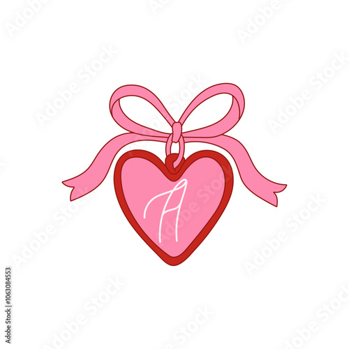 Coquette pink heart locket with bow. Symbol of love. Vector illustration for 14 February holiday.