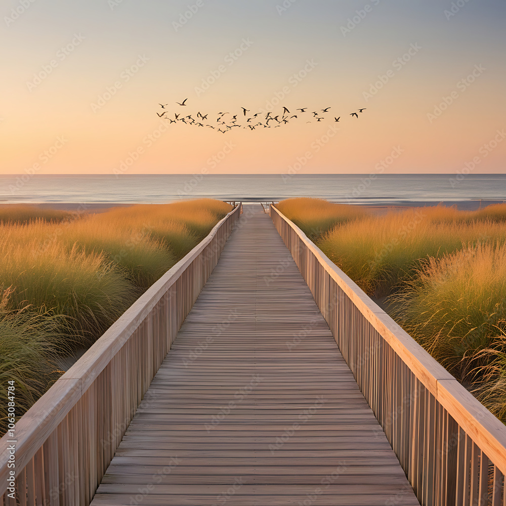 Obraz premium Beach and sunset Generative AI 