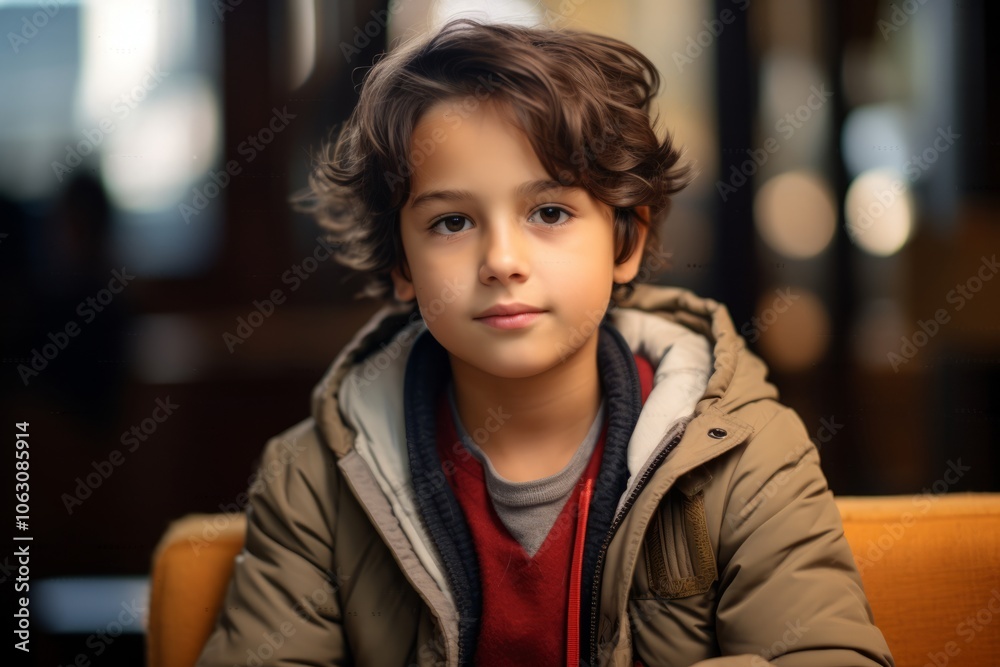 Portrait of a cute little boy with curly hair in a brown jacket Portrait of a cute little boy with curly hair in a brown jacket